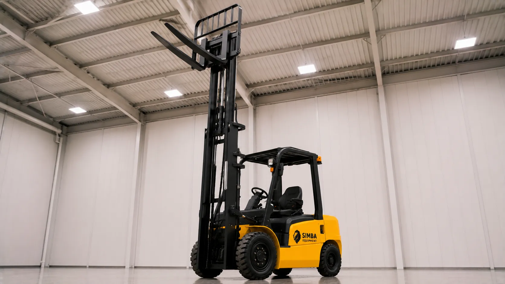 Forklift with mast raised