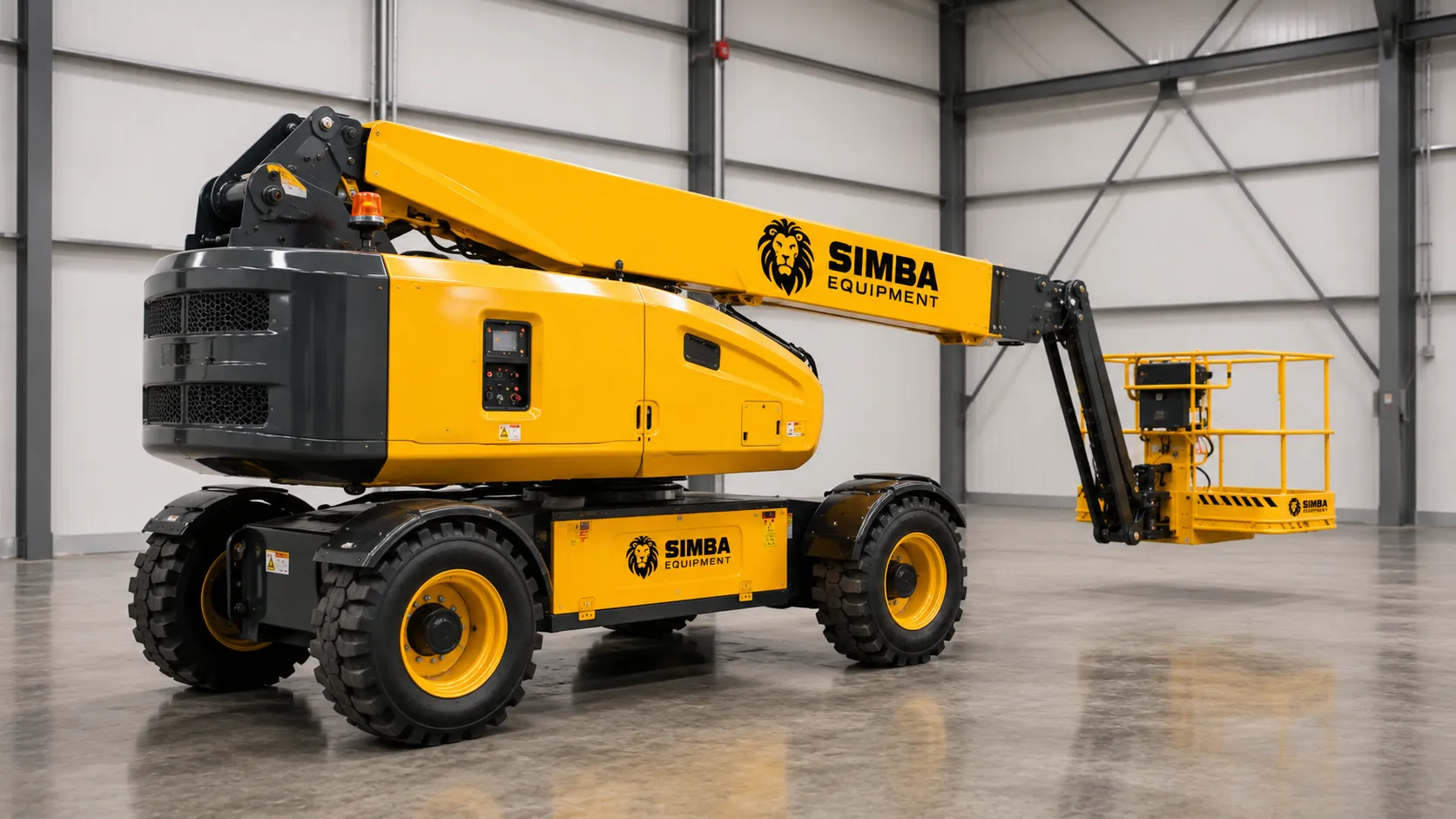 Curved arm aerial work platform quarter view