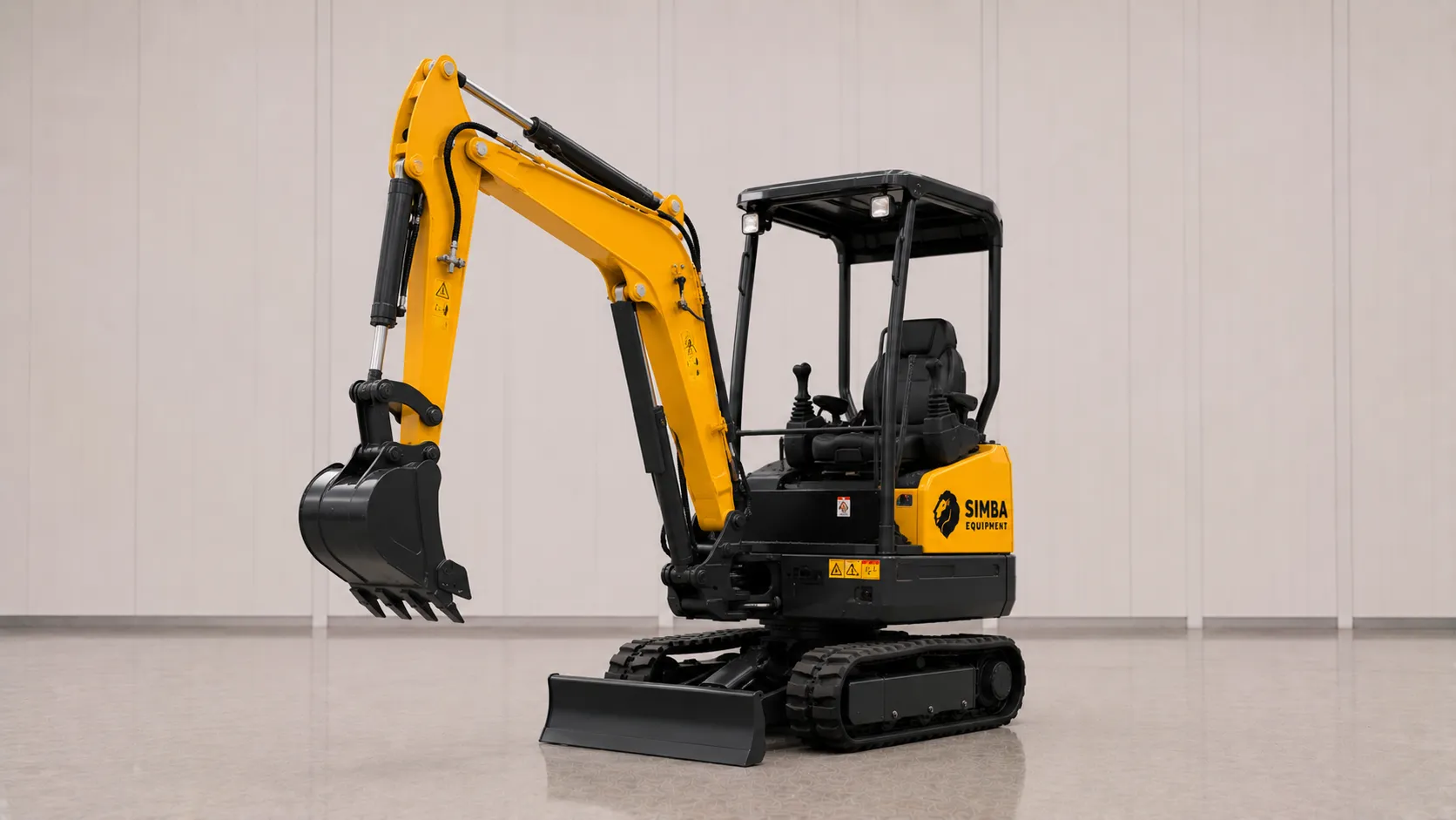 Mini excavator front quarter view