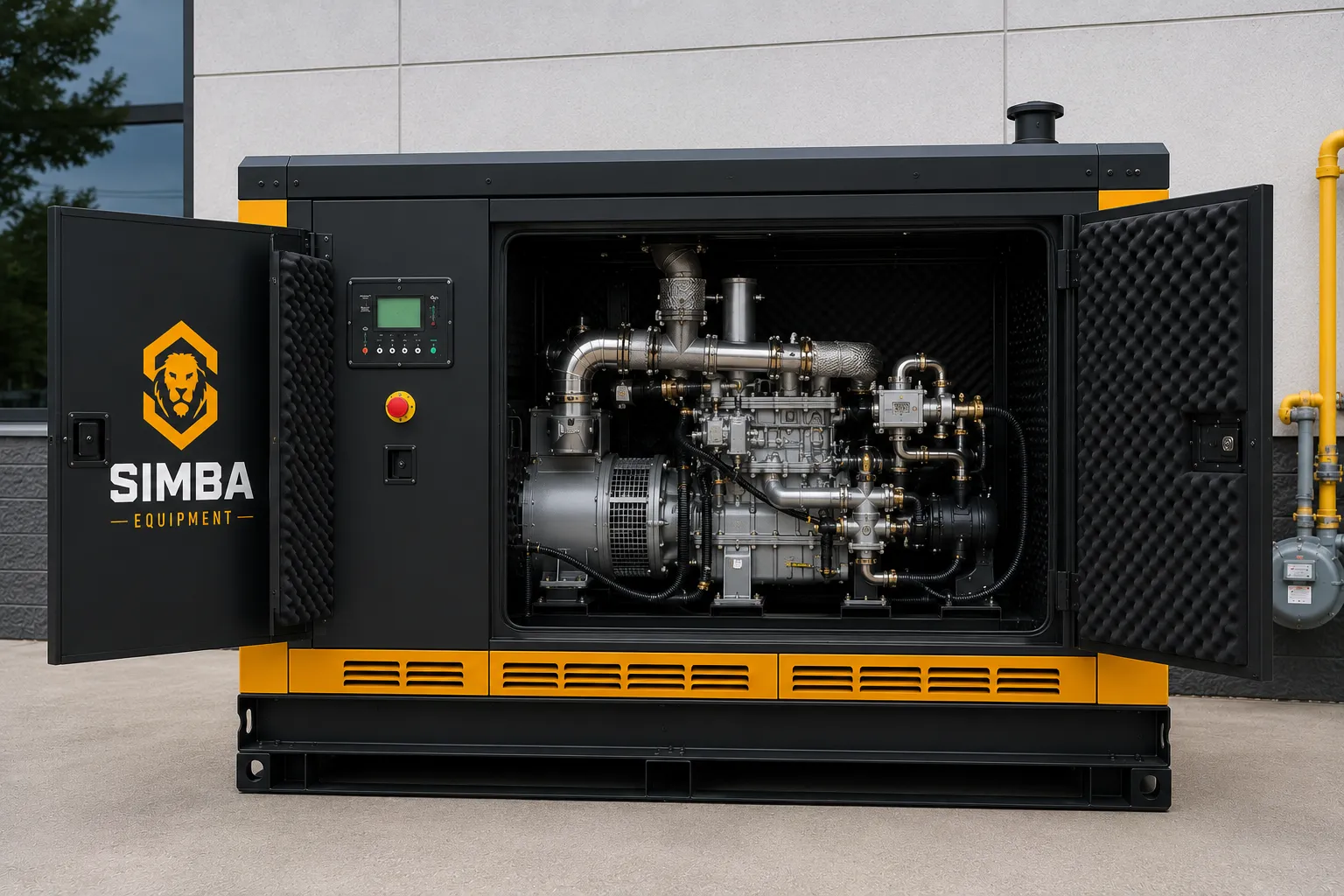 Natural gas generator 20kW to 500kW doors open view
