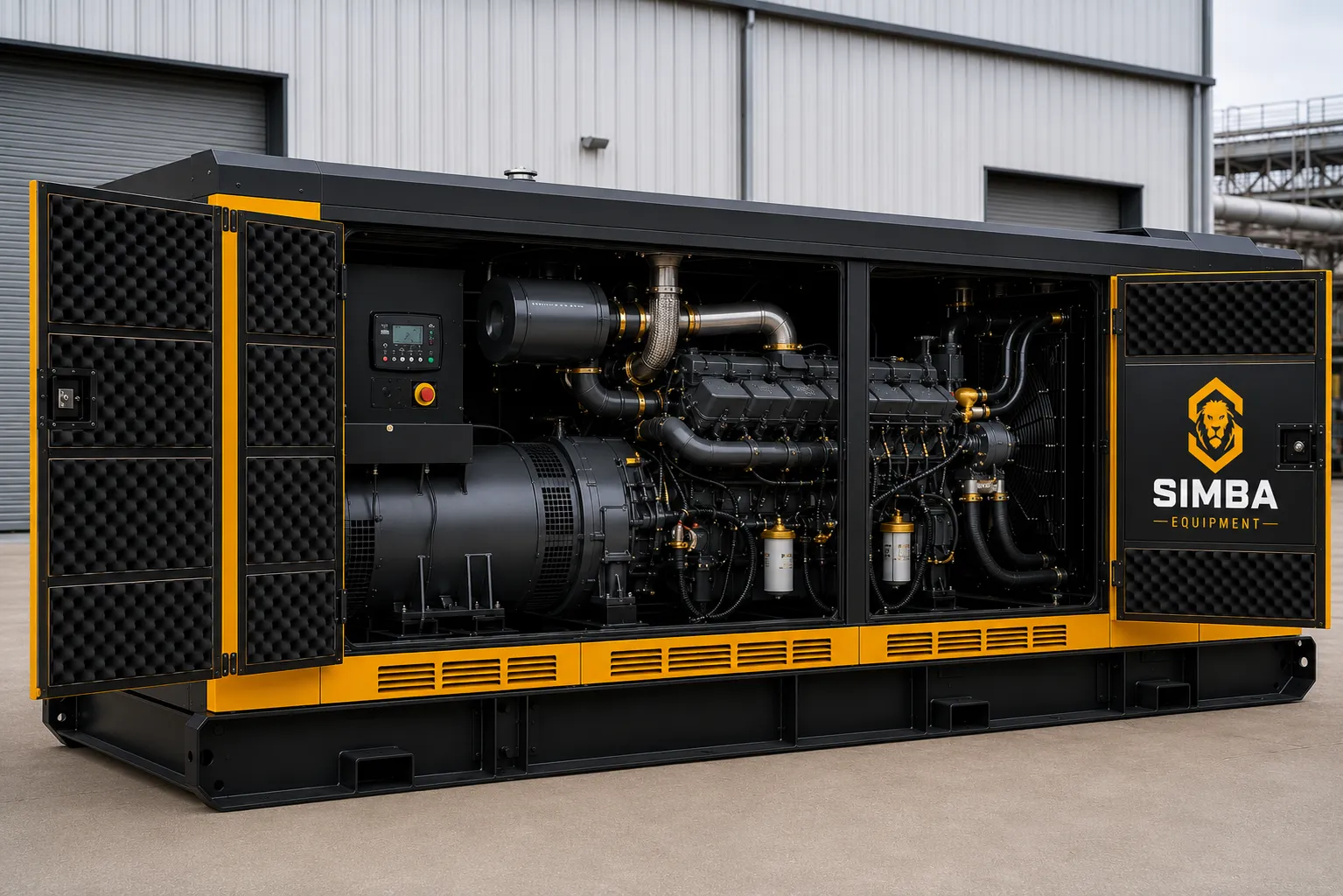 Silent generator 150kW to 3MW doors open view