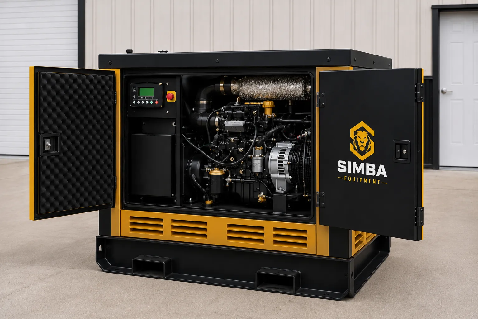 Silent generator 3kW to 30kW doors open view