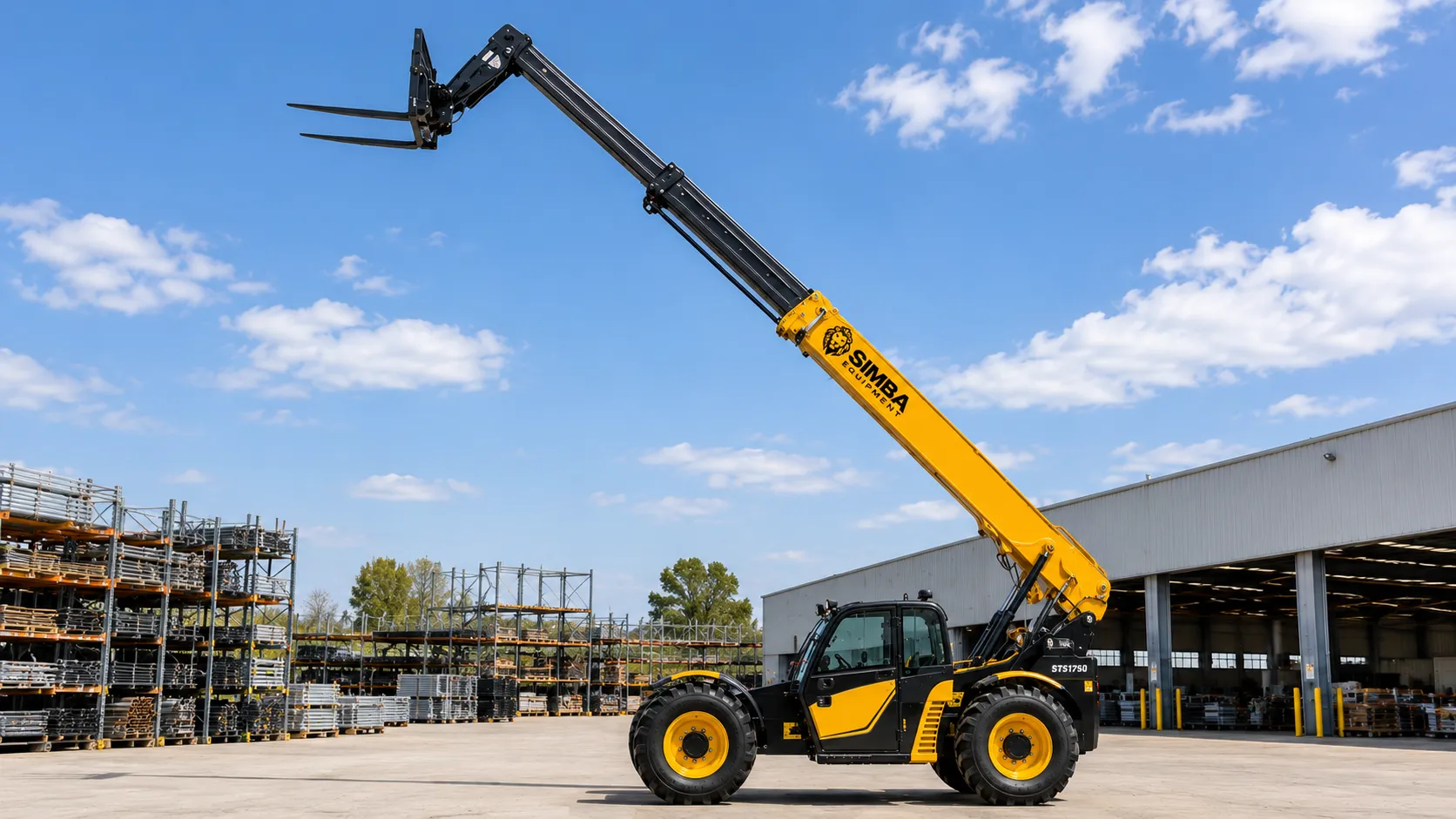 Telehandler with attachment on job site