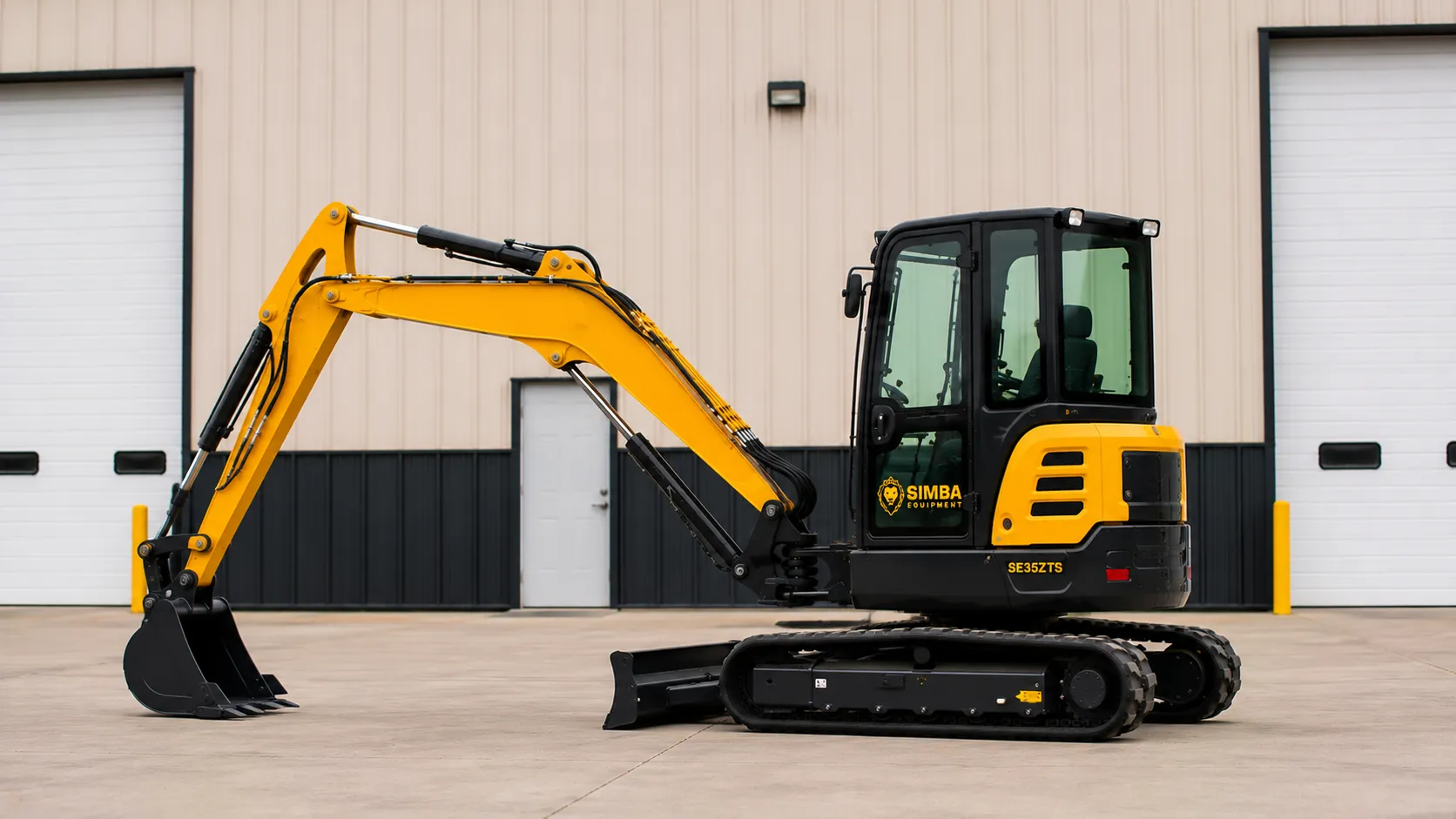 Zero tail swing excavator digging on a job site