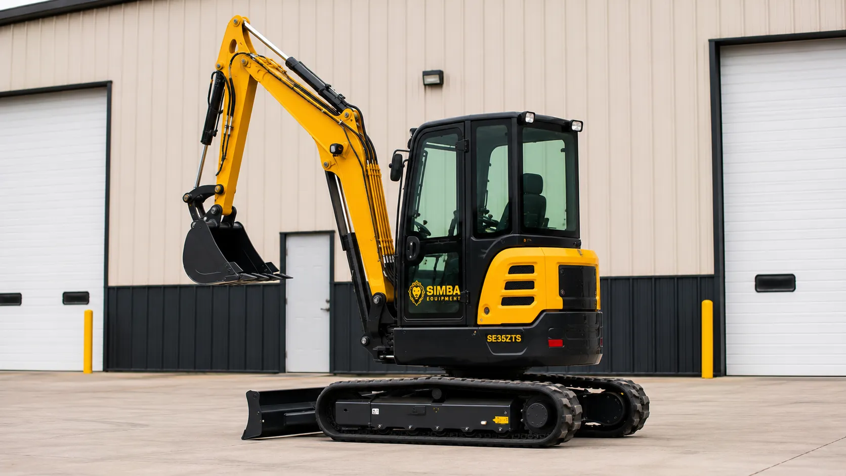 Zero tail swing excavator quarter view