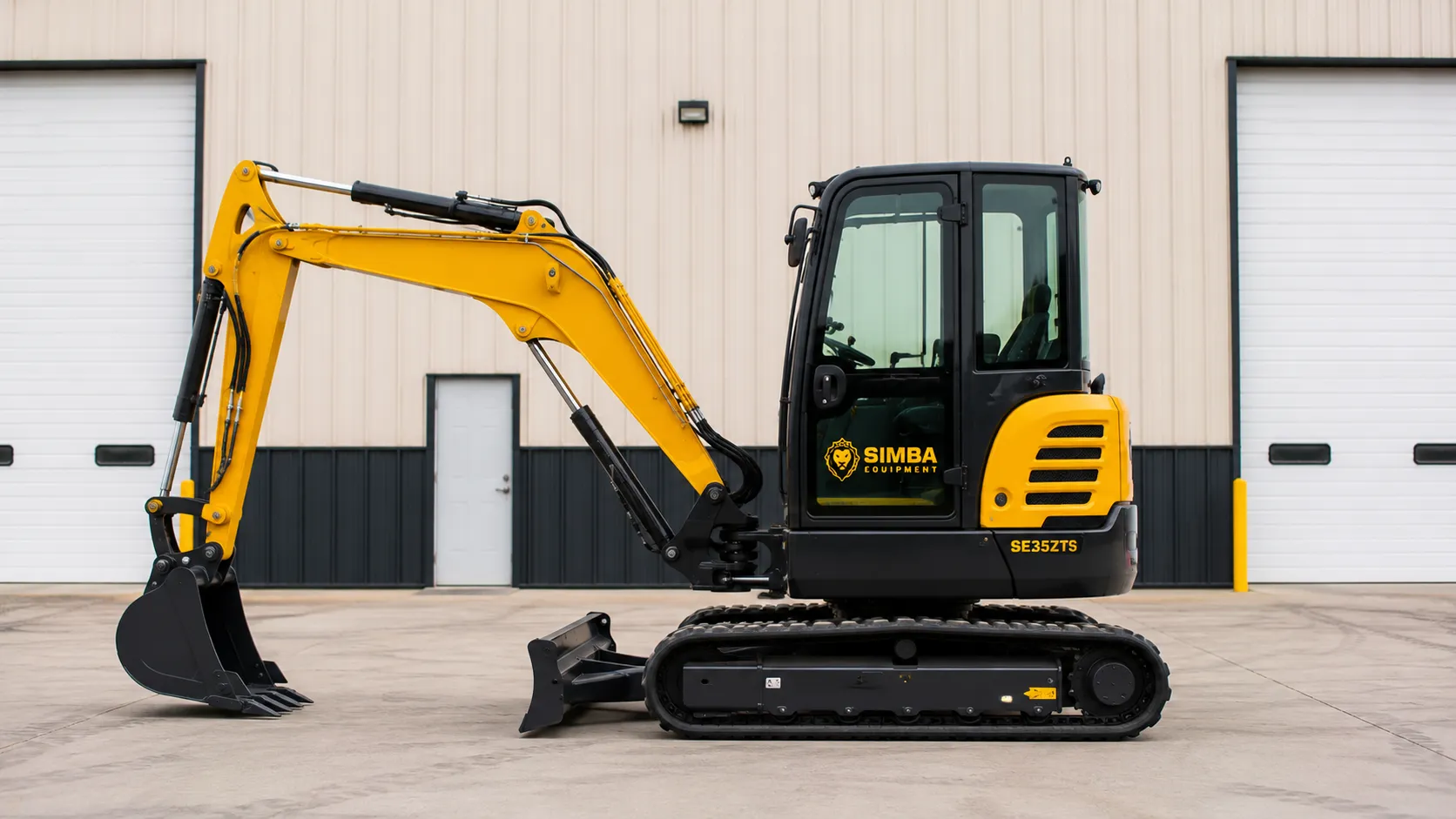 Zero tail swing excavator side profile view